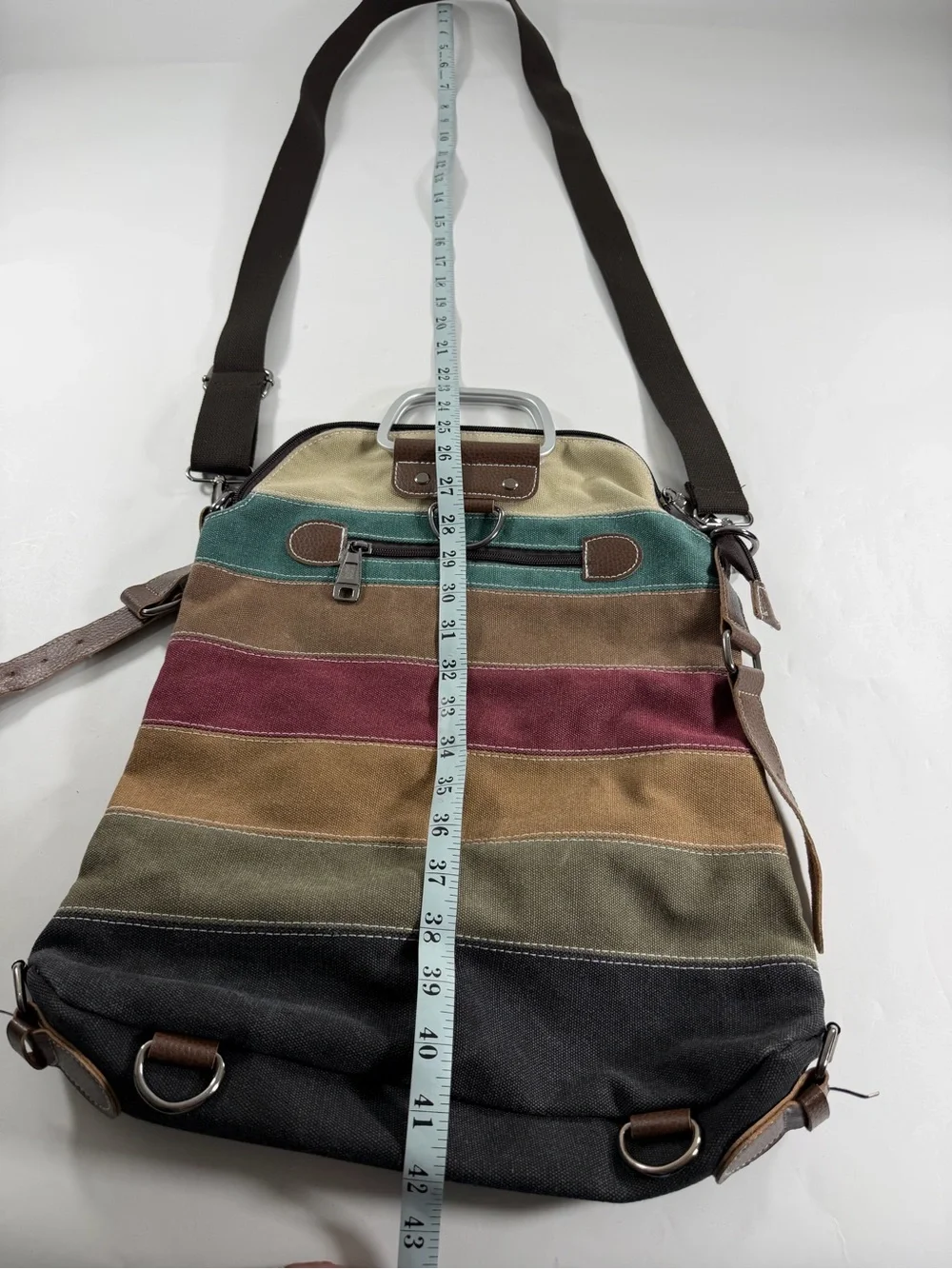 MANJIANGHONG Striped Canvas Convertible Backpack Tote Crossbody Travel Bag